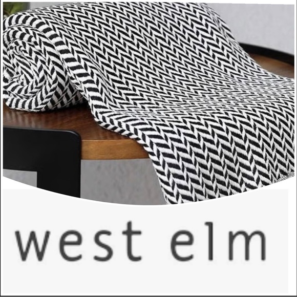 West Elm Other - West Elm Gray/White Knit Acrylic Chevron Pattern Throw Blanket